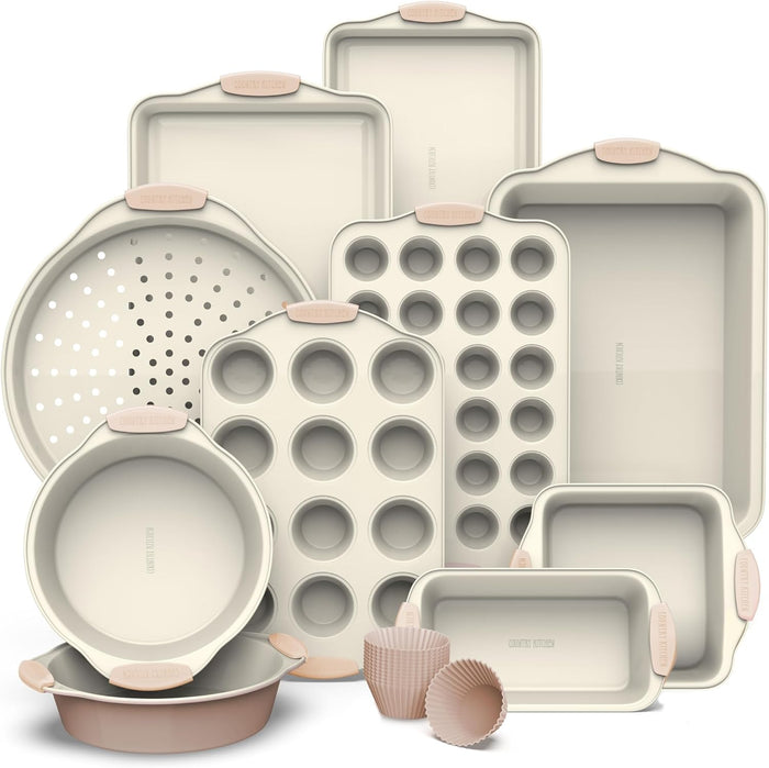 Country Kitchen Nonstick Stackable Bakeware Set - Durable, Easy Release Baking Set, Black, 10 Pcs