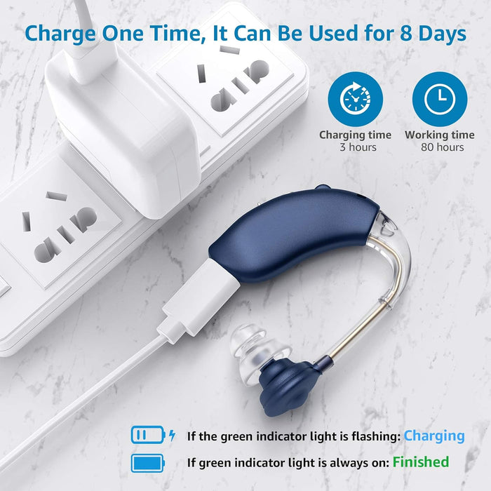 Hearing Aids for Seniors, Rechargeable Hearing Amplifier with Noise Cancelling, Digital Ear Hearing Assist Devices with Volume Control (Blue)