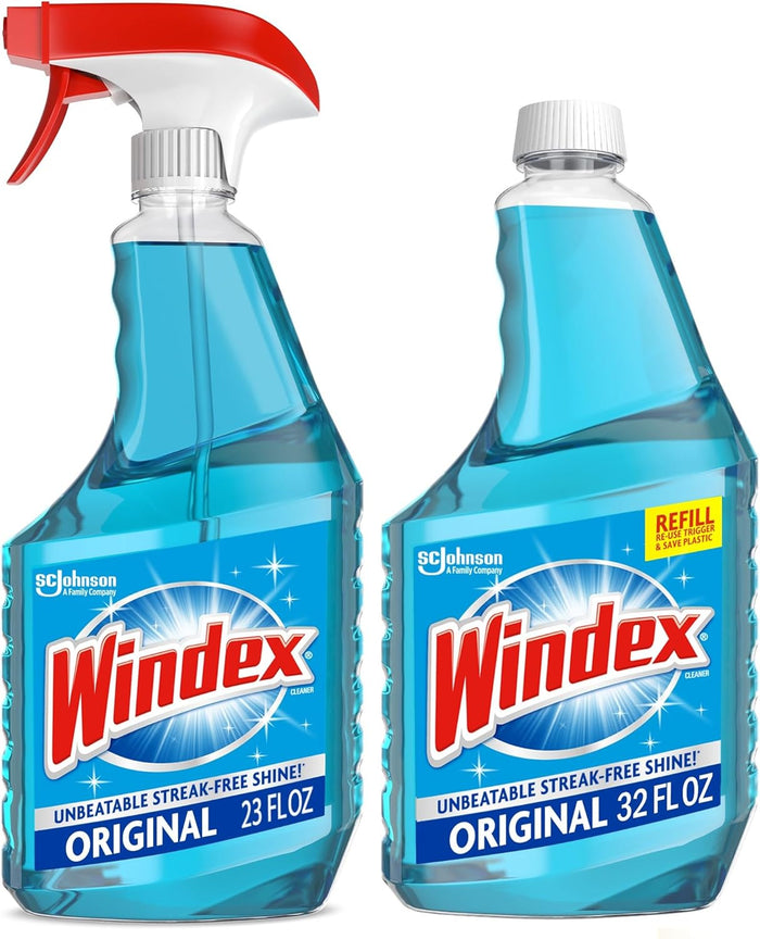 Windex Glass and Window Cleaner Spray Bottle, Packaging Designed to Prevent Leakage and Breaking, Surface Cleaning Spray, Original Blue Scent, 23 Fl Oz