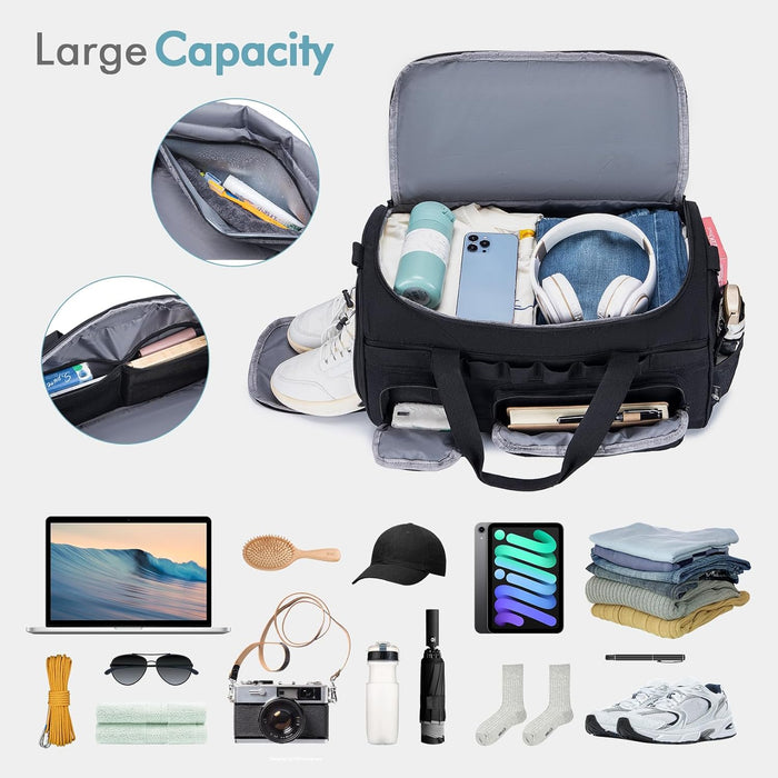3 In 1 Tactical Military Travel Duffle Bag 40L with Shoe Compartment Gym Bag Backpack for Fitness Weekender Deployment Workout Black
