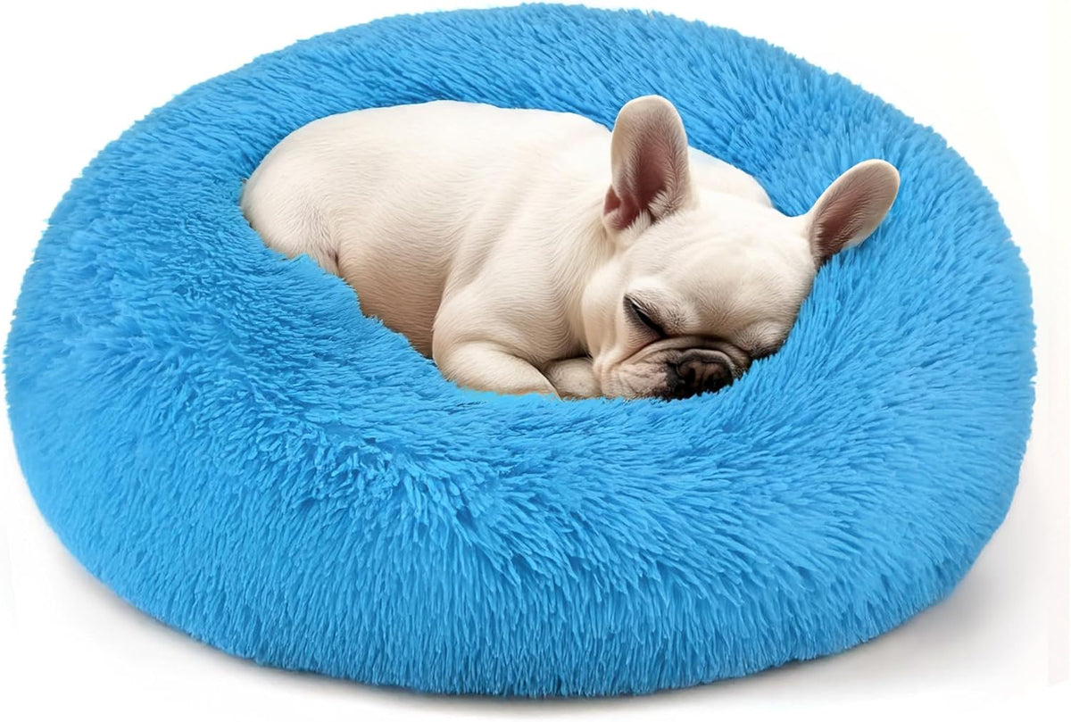 Hoewina Dog & Cat Bed for Indoor Cats, 20in Calming Donut Bed for Puppy and Kitten, Washable Round Fluffy Pet Bed for Small Medium Dogs and Cats (Light Grey)