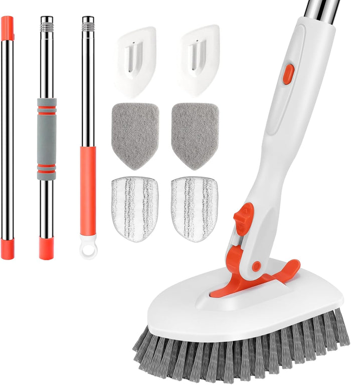 SetSail Floor Scrub Brush, 3-In-1 Tile Tub Floor Scrubber with 52-inch Adjustable Long Handle Shower Cleaner and 3 Detachable Replacement Brush Heads for Cleaning Bathroom Kitchen Walls Tub Tile