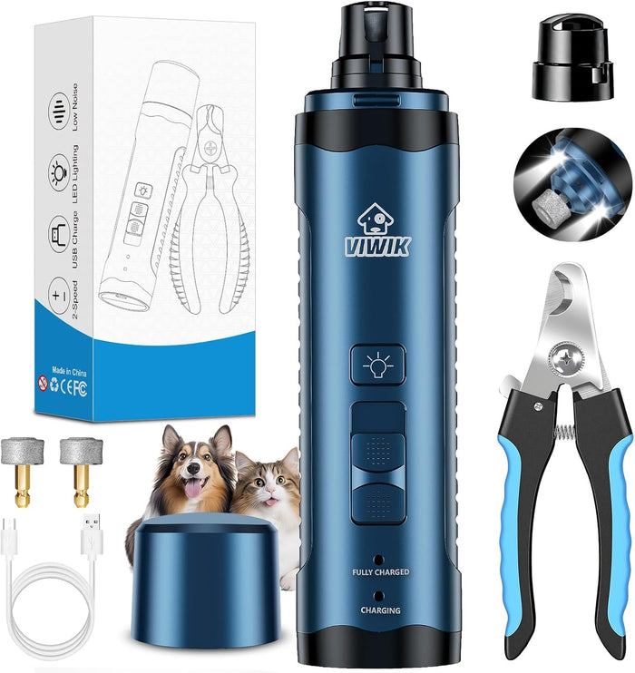VIWIK Dog Nail Trimmers with Light, Cat Dog Nail Clippers, Dog Nail Grinder Quiet for Large Medium Small Dogs Paw & Cats Claw, Electric 2-Speed Pet Toenail Grooming Supplies, Gifts for Dog Lovers.
