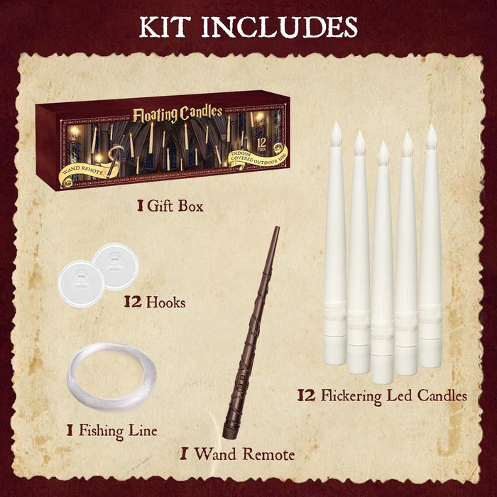 ORIENTAL CHERRY Halloween Decorations - Floating Candles with Wand - 12 Pcs Magic Flickering Warm Light Flameless Floating LED Candle Christmas Decor for Indoor Classroom Bedroom Party