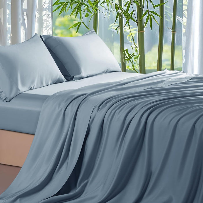 Shilucheng 100% Viscose Derived from Bamboo_ Sheets King Size 4pcs - Ultra Cooling & Silky Soft Bed Sheets, 16" Deep Pocket, Perfect for Hot Sleepers, Hotel Bedding Sheets (Lilac)