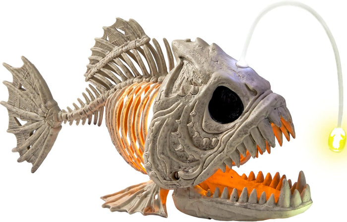 JOYIN Halloween Skeleton Lantern Fish with LED Eye Plastic Bones for Halloween Decoration Party Photo Prop, Graveyard Decor, Indoor Outdoor Spooky Scene(10.2” *5.5” *3”)
