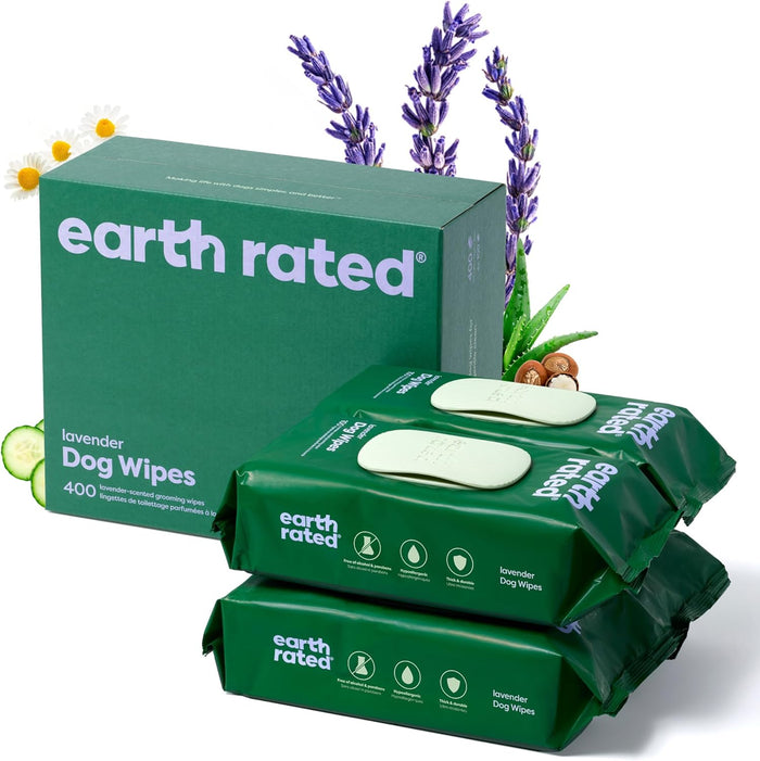 Earth Rated Dog Wipes, Hypoallergenic, Cleaning and Hydrating, for Grooming Paws, Body and Butt, Lavender Scented, 100 Count