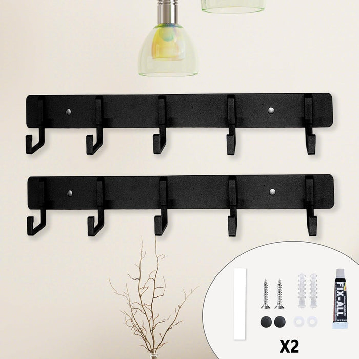 2 Pack Key Holder for Wall,Key Hooks with 5 Hooks Strong Adhesive Key Rack Holder Wall Mount,No Drilling Required,for Corridor, Office Renters RVs Garage Locker Dorms Decorations