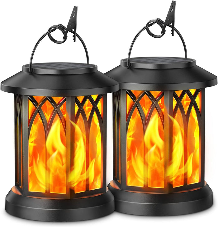 KOOPER 4 Pack Solar Lantern Outdoor Lights, Upgraded Flickering Flame Solar Lanterns Lights Outdoor Waterproof, Hanging Lantern Decorative, Solar Powered Lanterns for Yard Patio Path Tree Garden Decor