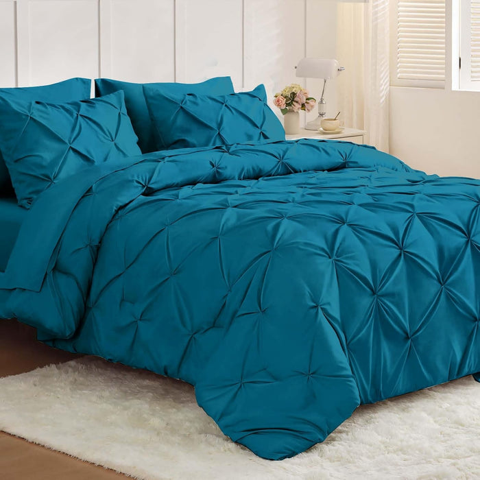 JOLLYVOGUE Queen Comforter Set 7 Pieces - Bed in a Bag Queen for All Season, Pintuck Bedding Comforter Sets with Comforter, Flat Sheet, Fitted Sheet and Pillowcases & Shams, Black