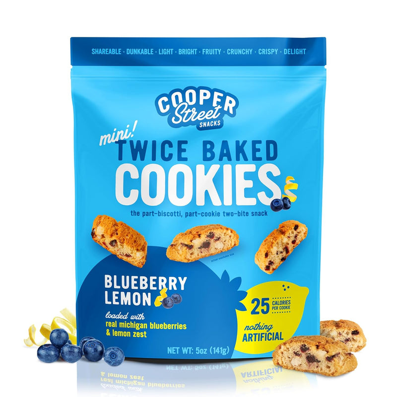 Cooper Street Twice Baked Lemon Blueberry Biscotti Cookies - Light, Crispy Mini Biscotti Cookies Ideal with Coffee - Traditional Low Calorie Italian Snacks - Kosher, Dairy, Peanut & Soy Free (6 Pack)
