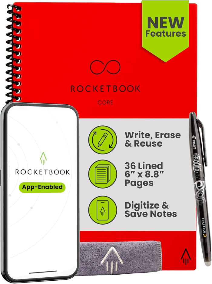 Rocketbook Core Reusable Smart Notebook, Lined Pages For School, Work and Creative Projects, Letter Size 8.5x11, Blue - Premium