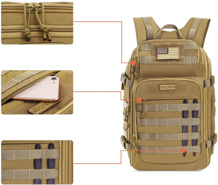 MOSISO 30L Military Tactical Backpack for Men, Army Backpack Military Daypack 3 Day Assault Pack Hiking Rucksack Bug Out Bag, Khaki