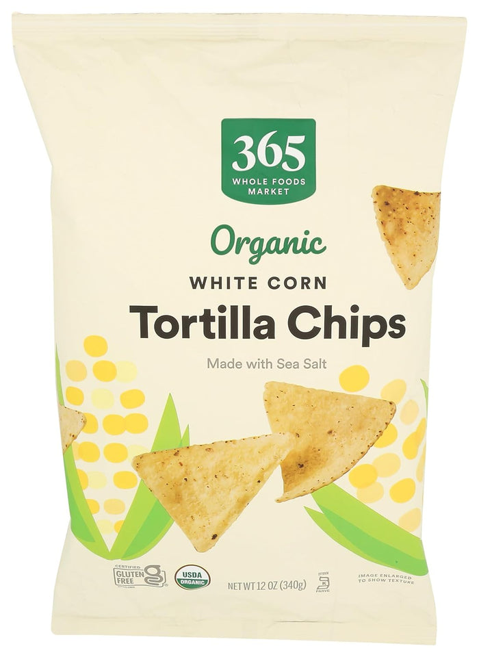 365 by Whole Foods Market, Organic Restaurant Style White Corn Tortilla Chips Unsalted, 14 Ounce