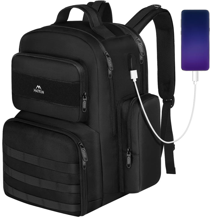 MATEIN Lunch Backpack for Men Work, 15.6 Inch Tactical Backpack with Lunch Compartment, Large Laptop Backpacks with Insulated Cooler Bag for Travel Beach Camping Picnic Hiking, Black