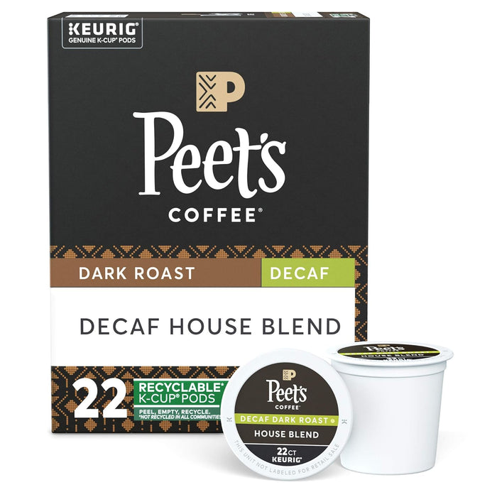 Peet's Coffee, Dark Roast Decaf Keurig K-Cup Pods - Decaf House Blend 60 Count (6 Boxes of 10 K-Cup Pods)