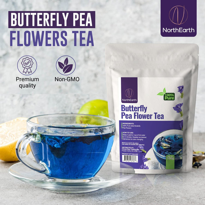 NorthEarth 100% Pure Butterfly Pea Flower Tea - Blue Pea Tea Clitoria Ternatea Flower -1.48 Oz