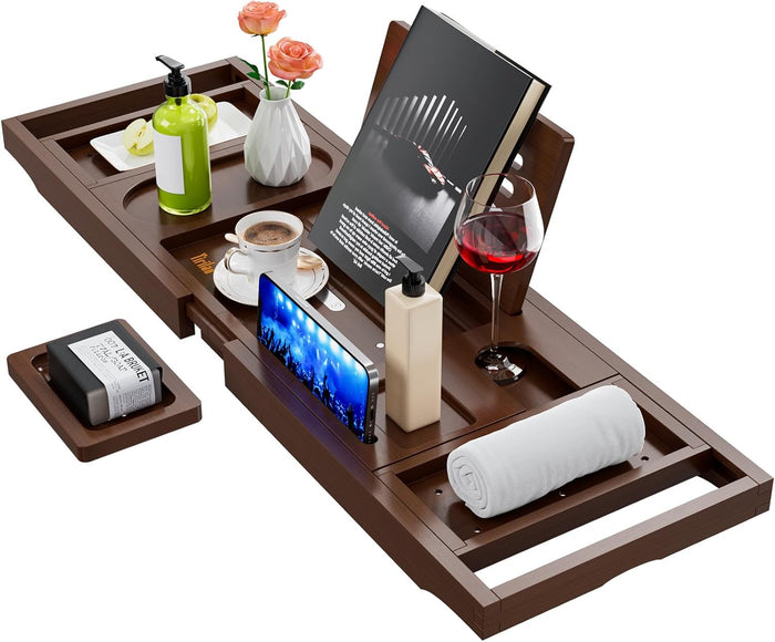 Premium Bathtub Tray Caddy, Expandable Bath Tray, Unique House Warming Gifts, New Home, Anniversary and Wedding Gifts for Couple, Bridal Shower Gift for Women