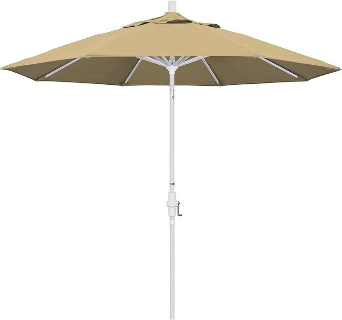 California Umbrella 9' Round Aluminum Market Umbrella, Crank Lift, Collar Tilt, White Pole, Black Olefin