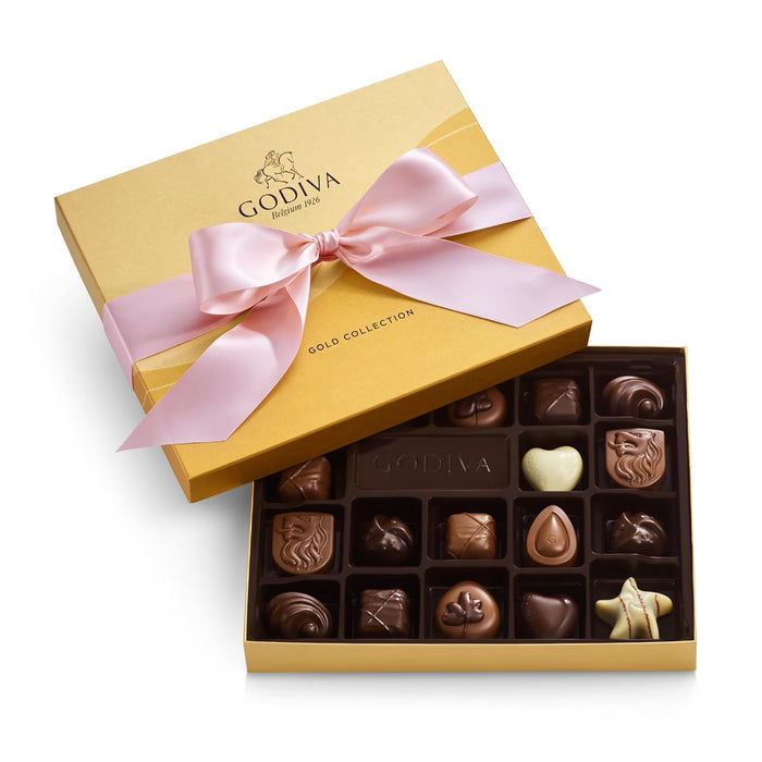 Godiva Gold Assorted Chocolate Gift Box, Belgian Dark and Milk Chocolates with Pralinés, Ganaches & Caramels, Gourmet Gift for Birthdays, Holidays, Non-GMO & Kosher, 8 Pc