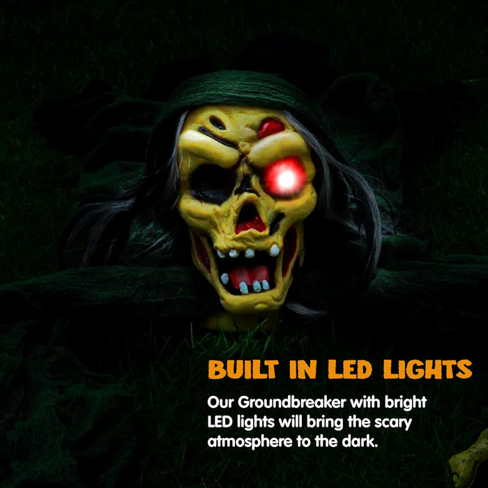 JOYIN Halloween Outdoor Decoration Zombie Groundbreaker, Outside Halloween Graveyard Decor, Zombie Prop with Creepy Sound and Glowing Eyes, Scary Groundbreaker Decorations for Lawn Yard Haunted House