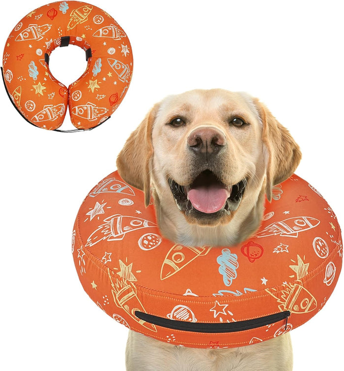 Elevated Inflatable Dog Cone Collar to Stop Licking, Dog Donut Collar After Surgery, Soft Pet Cone Alternative for Small Medium Large Dogs