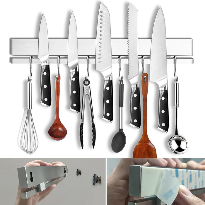 YIIYIIN 12 Pack Stainless Steel Hanging Hooks-Magnetic Knife Holder for Wall Hook-Pot Rack Hook-Hooks for Hanging Kitchen Utensils,Household Tools in Kitchen,Bedroom,Bathroom,Garden,Office