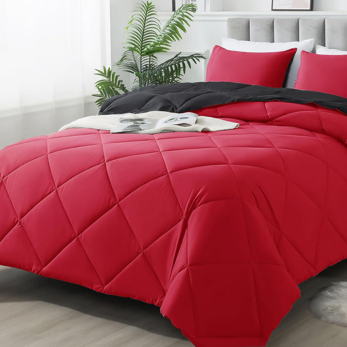 Down Alternative Bedding Comforter Sets Queen Size - All-Season Soft Reversible Microfiber Bedding Comforter Sets - Lightweight & Machine Washable (Dark Blue, Queen)