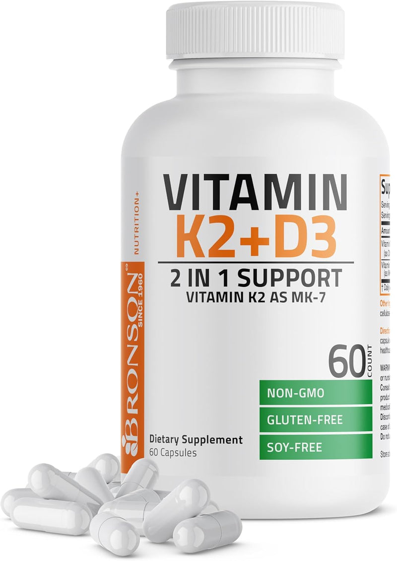 Bronson Vitamin K2 (MK7) with D3 Supplement Non-GMO Formula 5000 IU Vitamin D3 & 90 mcg K2 MK-7 Easy to Swallow D & K Complex, 120 Capsules