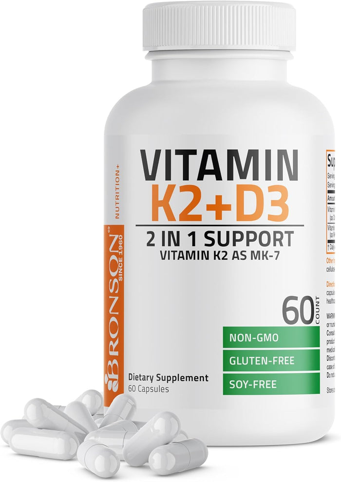 Bronson Vitamin K2 (MK7) with D3 Supplement Non-GMO Formula 5000 IU Vitamin D3 & 90 mcg K2 MK-7 Easy to Swallow D & K Complex, 120 Capsules