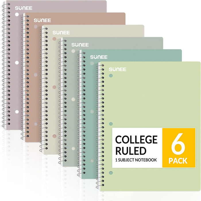SUNEE Spiral Notebooks, 1-Subject, 5 Pack, College Ruled Paper, 8" x 10-1/2", 70 Sheets per Notebook,3-Hole Punched Paper, Pink,Purple, Blue, Green, Yellow Spiral Lined Notebooks for School,Work