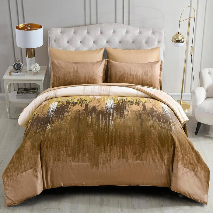 WONGS BEDDING Comforter Set Queen, Thanksgiving Burnt Orange 7 Pieces Bed in a Bag Abstract Gradient Fall Terracotta Bedding Set with Comforter, Flat Sheet, Fitted Sheet, Pillow Shams, Pillowcases