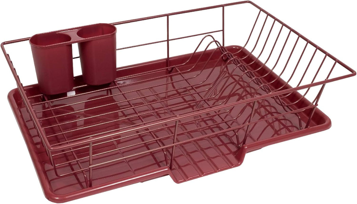 Sweet Home Collection Metal, Plasic ,Dish Drainer Drain Board and Utensil Holder Simple Easy to Use, 12" x 19" x 5", Black