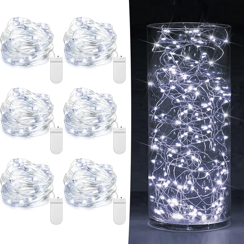6 Pack Fairy Lights Battery Operated 7ft 20 LED Mini String Lights Twinkle Lights Silver Wire Firefly Starry Lights for Mason Jars Wedding Party Christmas Centerpiece Table Decorations, Warm White