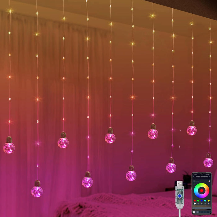 YOLIGHT Wishing Ball Curtain Lights 200 LED Window Curtain String Lights with Remote, USB Battery Powered Twinkle Globe Fairy Lights for Wedding Party Bedroom Christmas Decoration (Warm White)