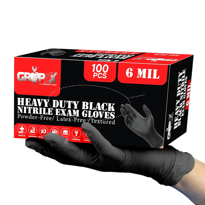 Heavy Duty 6 Mil Black Nitrile Gloves - Disposable, Latex & Powder Free | Mechanic, Food Prep & Tattoo | Rubber Gloves for Cooking, Cleaning & Household |Bulk Case of (1000)