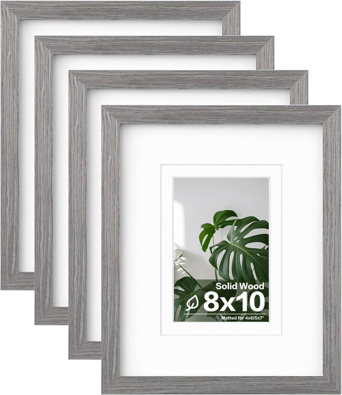 Egofine 8x10 Picture Frames Set of 4, Made of Solid Wood Covered by Plexiglass 4x6 and 5x7 with Mat or 8x10 without Mat, for Table Top Display and Wall Mounting Photo Frame Black