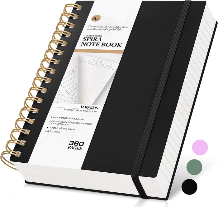 Pink Spiral Notebook Journal,360 Pages College Ruled Notebook, Lined Thick Journals for Women Men,A5 Thick Spiral Journal for Writing,100GSM Paper, Spiral Notebooks for Work School 5.5"x8.5"
