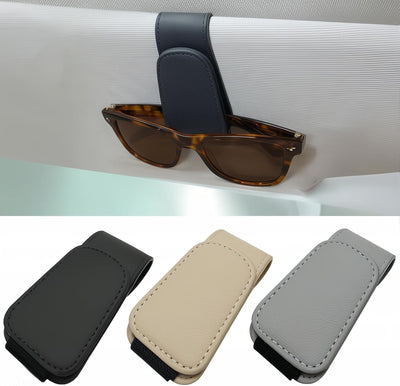 Sunglass Holder for Car Visor - 2 Pack Magnetic Car Glasses Holder Clip, Leather Eyeglass Holder for Car, Universal Vehicle Sunglasses Hanger Eyeglasses Mount, Black