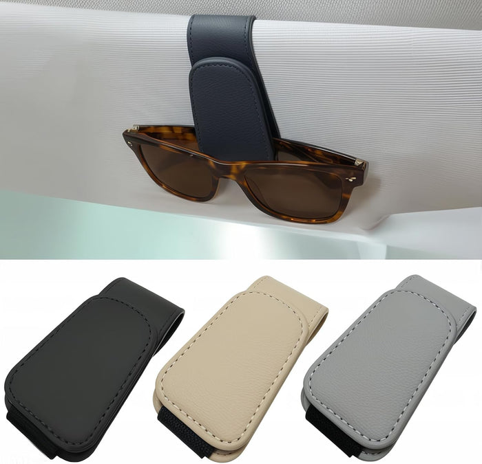 Sunglass Holder for Car Visor - 2 Pack Magnetic Car Glasses Holder Clip, Leather Eyeglass Holder for Car, Universal Vehicle Sunglasses Hanger Eyeglasses Mount, Black