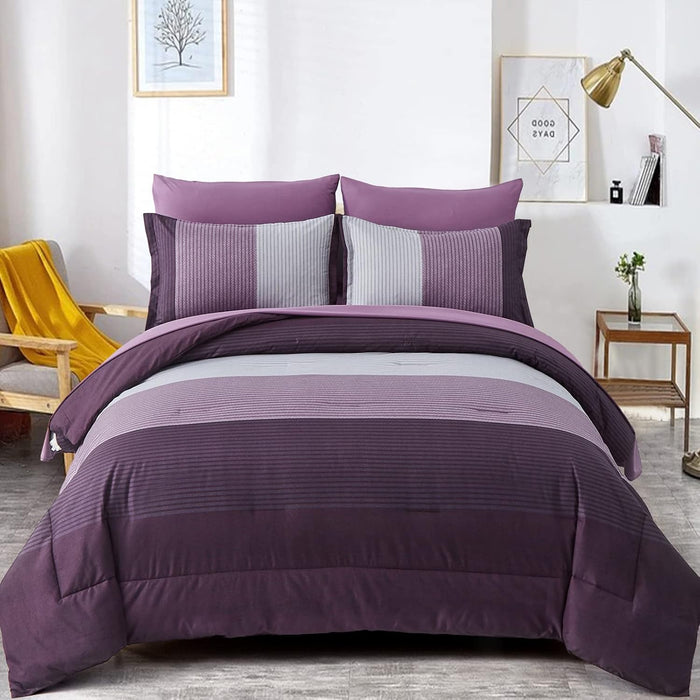 WONGS BEDDING Black Comforter Set Queen, Reversible Black Grey Stripe Down Alternative Comforter for All Season,3 Pieces(1 Patchwork Comforter+2 Pillowcases), Soft Microfiber Bedding Set 90"×90"