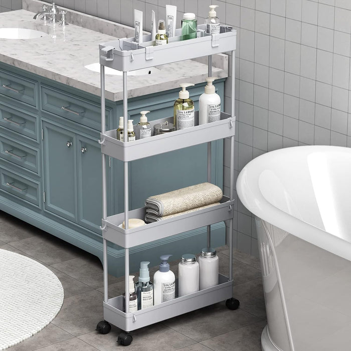 SPACELEAD Slim Storage Cart 4 Tier,Bathroom Organizer Rolling Utility,Mobile Shelving Unit Slide Out for Office, Kitchen, Laundry Room & Narrow Places，Green