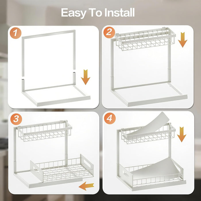 VUSIGN Under Sink Organizer, 2 Tier Pull Out Bathroom Cabinet Organizer, Under Kitchen Sink Organizers and Storage, Under Sink Shelf,2 Pack, White