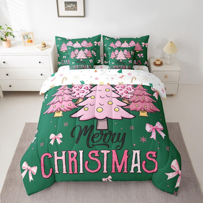 Feelyou Cute Santa Claus Bed Set Boys Girls Twin Size Snowflake 7 Pieces Beeding Set Ultra Soft Winter Bed in a Bag with Comforter, Sheets, Pillowcases Christmas Tree Room Decor Christmas Decorations