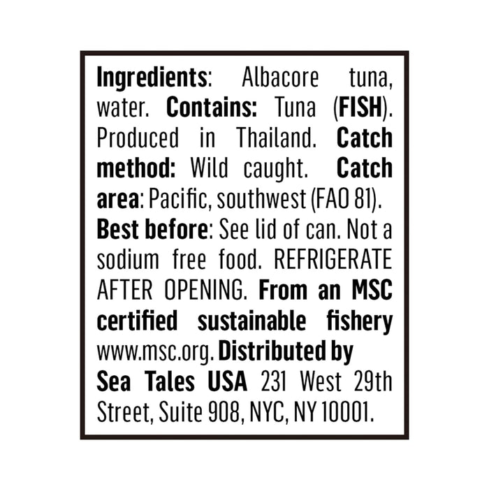 Sea Tales Solid White Albacore Canned Tuna in Water - No Salt Added - 100% Pole & Line Wild Sustainably Caught - BPA Free - High Protein Food - Keto Friendly - 5 oz. Cans (Pack of 12)
