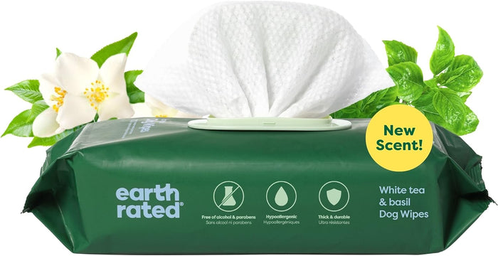 Earth Rated Dog Wipes, Hypoallergenic, Cleaning and Hydrating, for Grooming Paws, Body and Butt, Lavender Scented, 100 Count