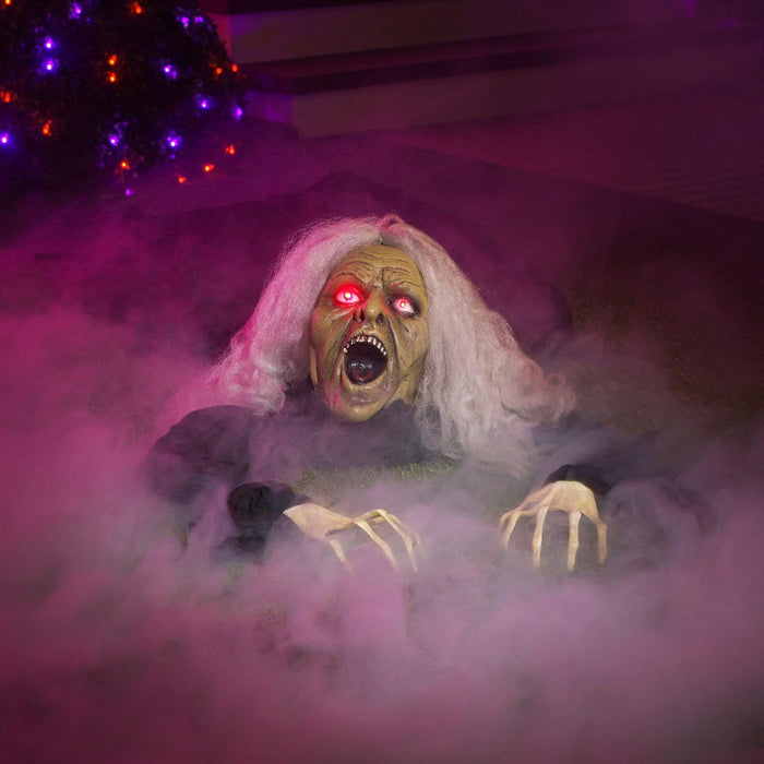 JOYIN Zombie Halloween Decoration Outdoor Witch Groundbreaker Halloween Graveyard Decor Outside, Scary Zombie Props with Sound Effect & Lighted Eyes for Haunted House, Lawn Yard Decorations