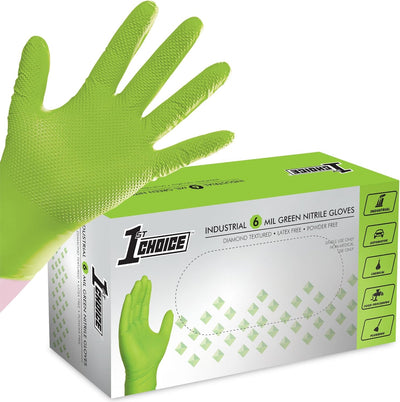 1st Choice 6 mil Orange and Green Nitrile Gloves, Disposable, Latex Free Raised Diamond Grip Mechanic Glove for Men and Women