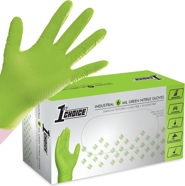 1st Choice 6 mil Orange and Green Nitrile Gloves, Disposable, Latex Free Raised Diamond Grip Mechanic Glove for Men and Women