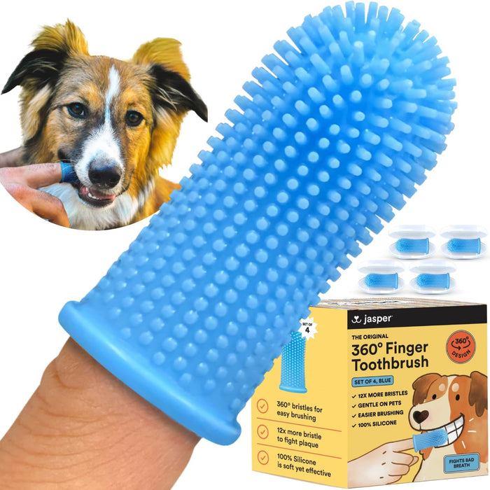 Jasper Dog Toothbrush, 360 Dog Tooth Brushing Kit, Finger Toothbrush, Cat Tooth Brush, Teeth Cleaning, Pet Tooth Brush for Small & Large Pets, Pet Toothpaste Not Included, 2-Pack Blue
